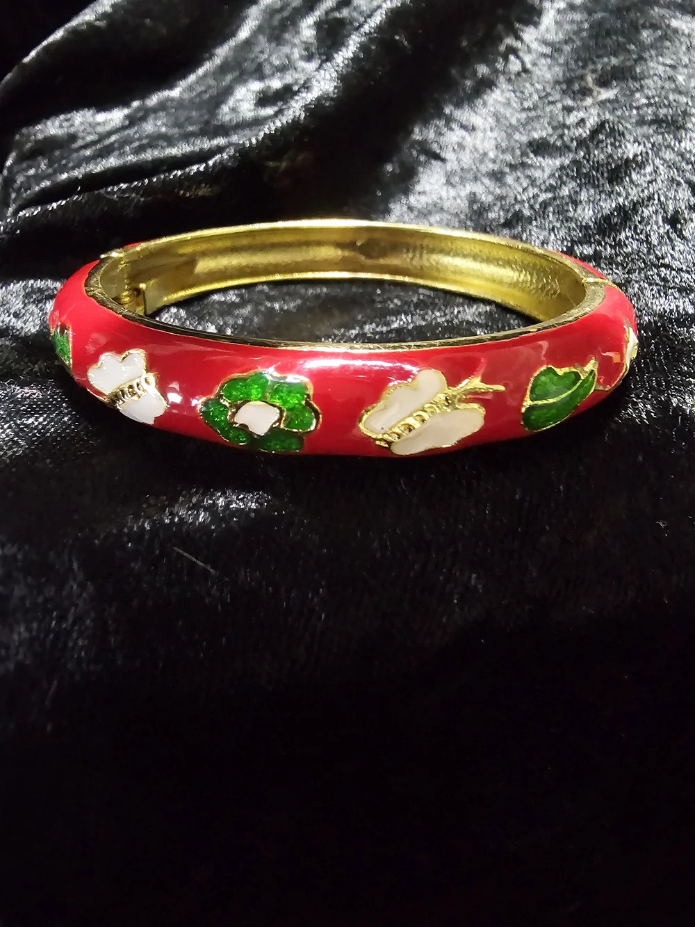 Red Floral Enamel Bangle Bracelet - Brand Unspecified